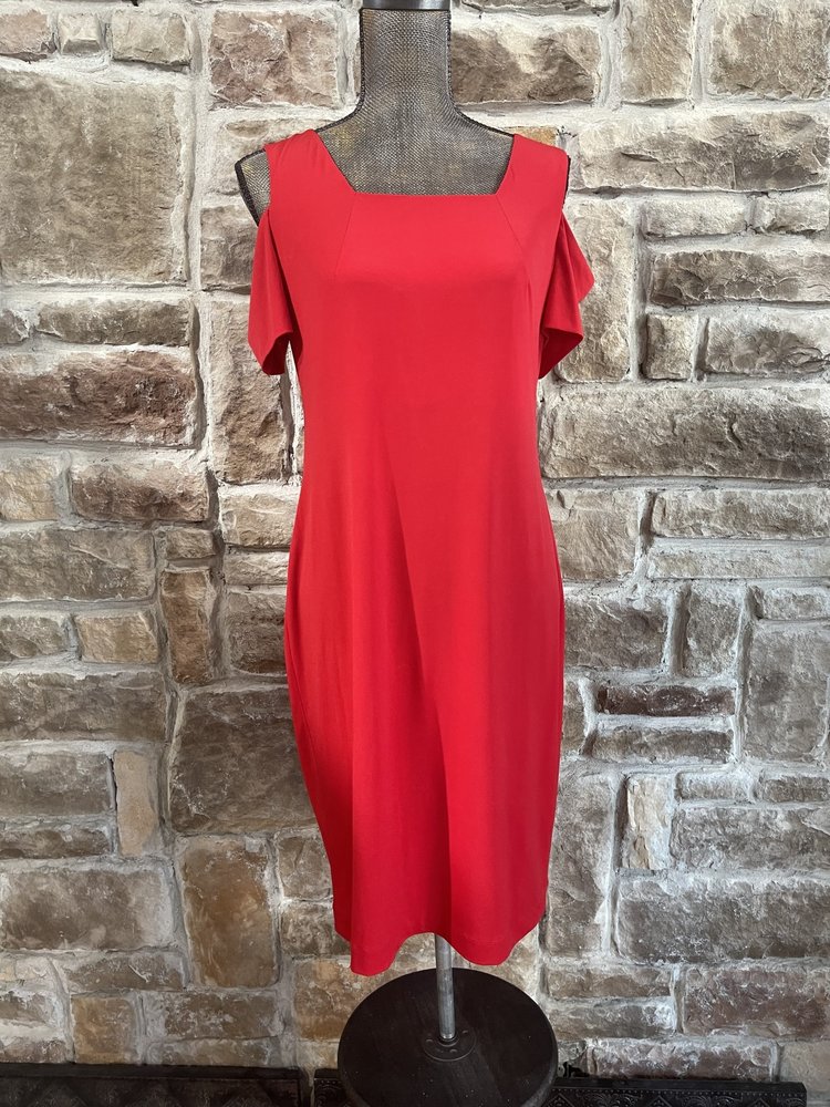 Calvin Klein Red Sheath Dress with Cut Out Sleeves, Size 10