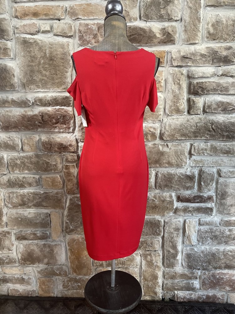 Calvin Klein Red Sheath Dress with Cut Out Sleeves, Size 10