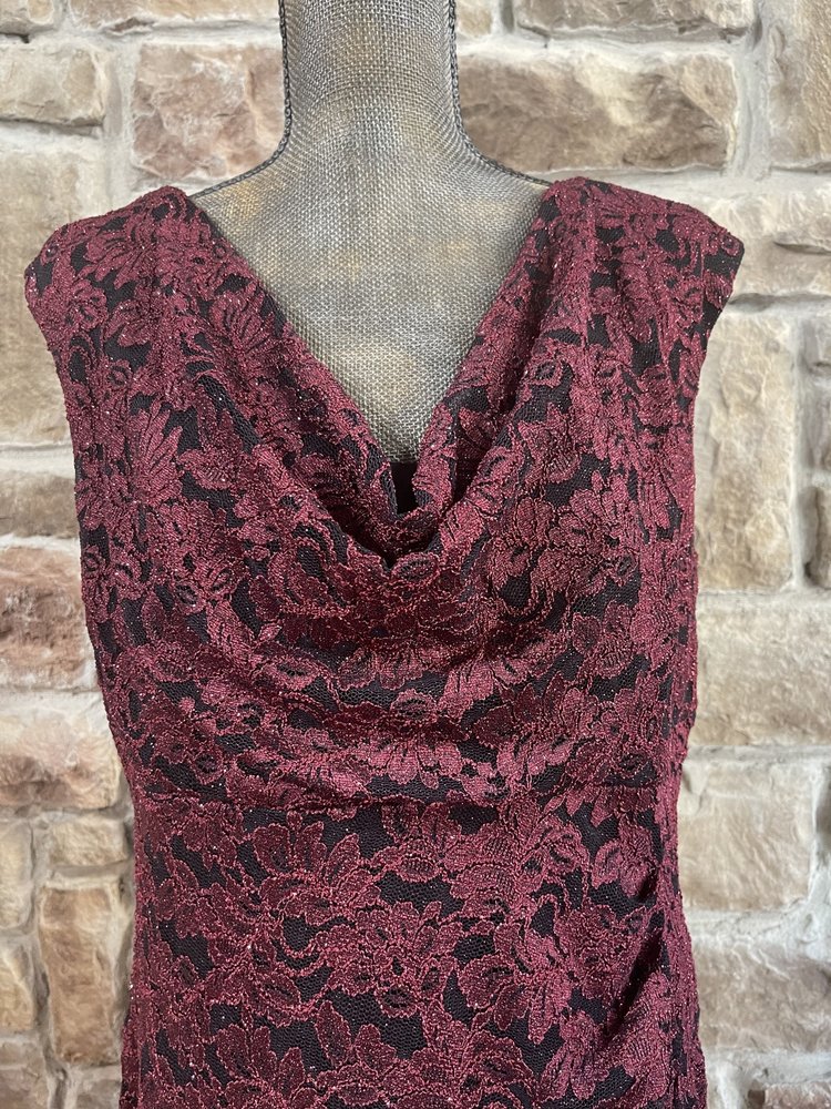 Scarlett Red And Black Shimmer Floral Lace Sheath Dress, Size 14W