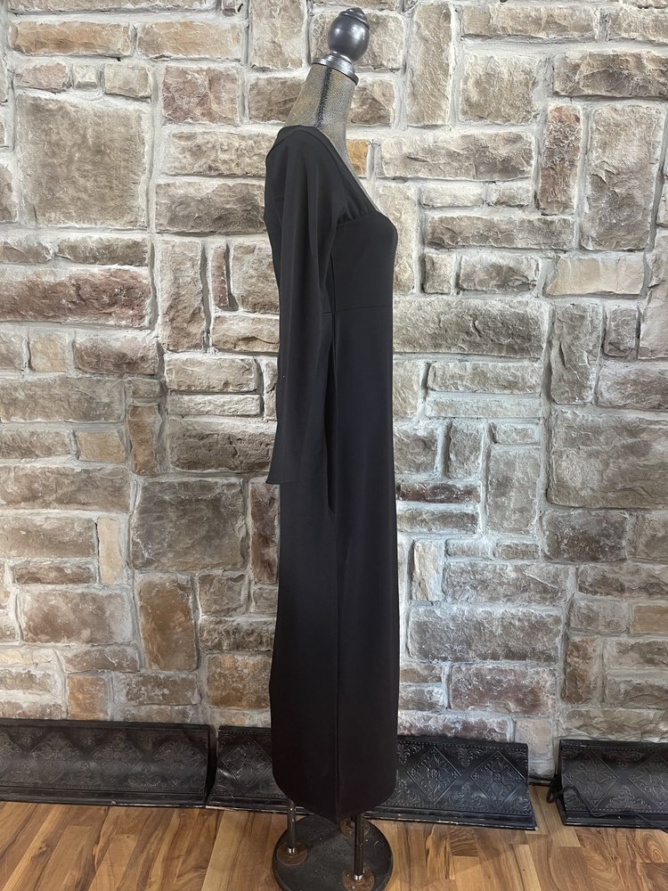 Pretty Little Thing Black Square Neck Split Leg Maxi Dress, Size 10