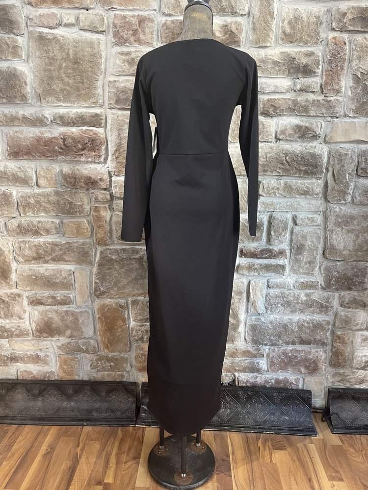 Pretty Little Thing Black Square Neck Split Leg Maxi Dress, Size 10