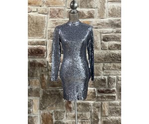 B Darlin Blue High Neck Long Sleeve Sequin Dress