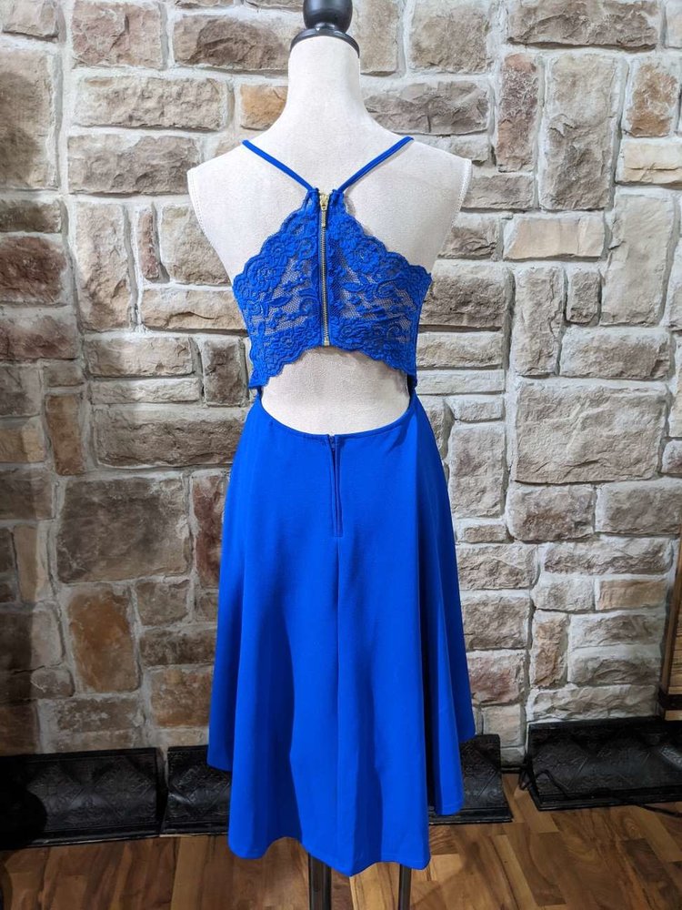 B Darlin Cobalt Blue A-Line Dress with Lace Back, Size 11/12