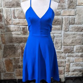 B Darlin Cobalt Blue A-Line Dress with Lace Back, Size 11/12
