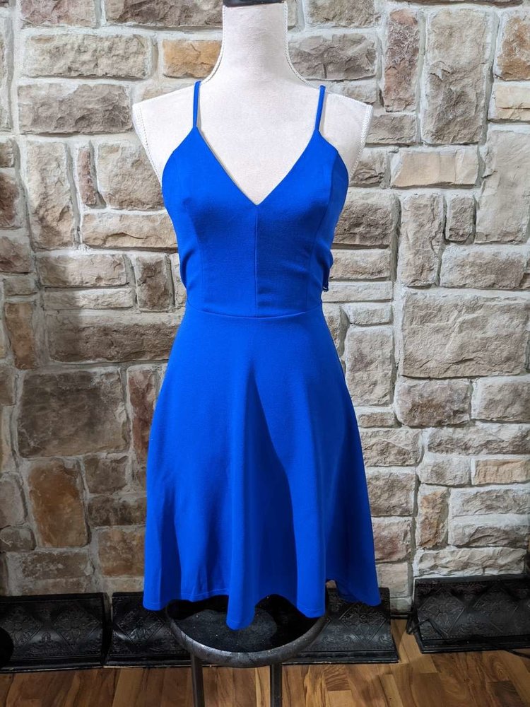 B Darlin Cobalt Blue A-Line Dress with Lace Back, Size 11/12