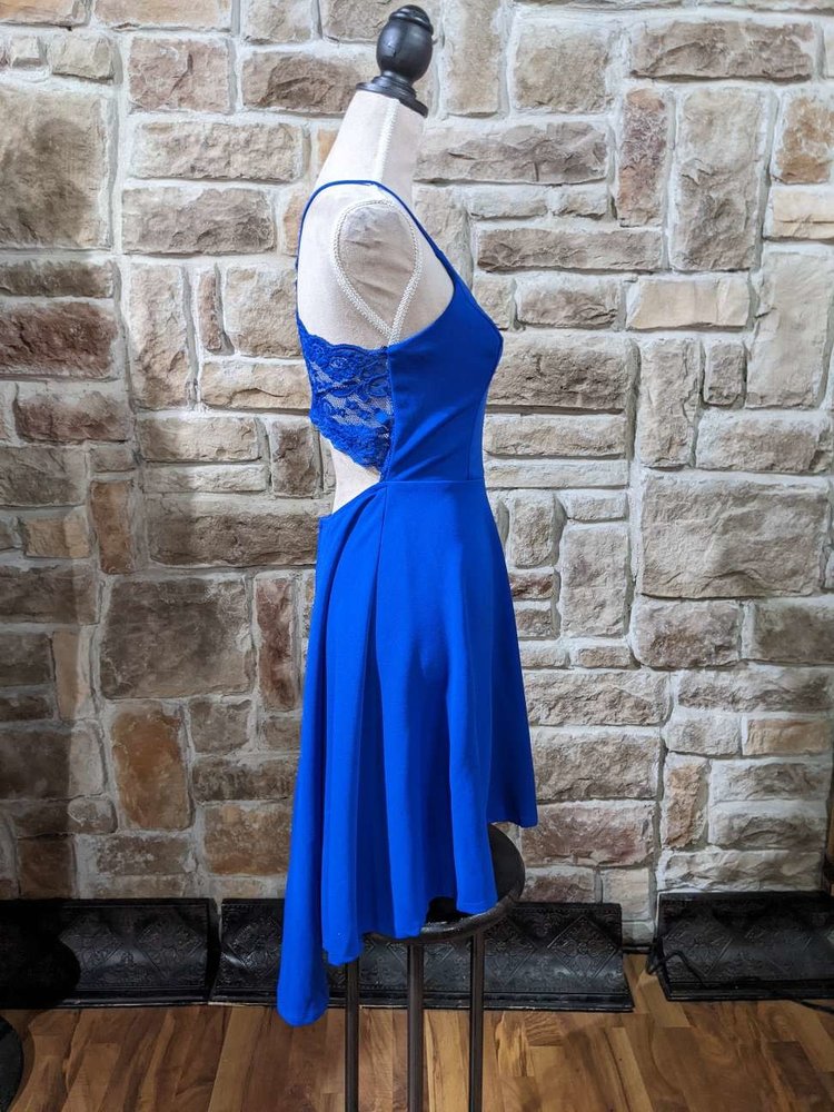 B Darlin Cobalt Blue A-Line Dress with Lace Back, Size 11/12