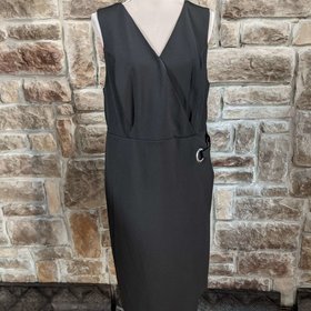 Rebel Wilson Black Faux Wrap Sheath Dress with Grommet Detail, Size 1X