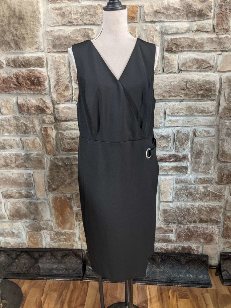 Rebel Wilson Black Faux Wrap Sheath Dress with Grommet Detail, Size 1X