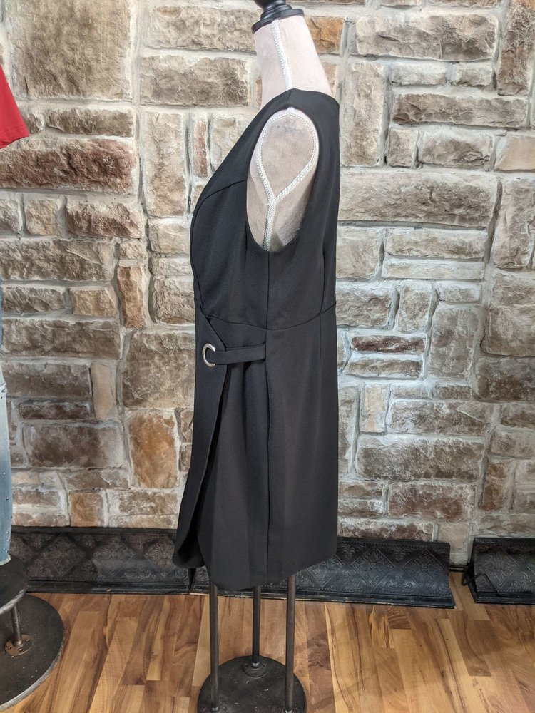 Rebel Wilson Black Faux Wrap Sheath Dress with Grommet Detail, Size 1X