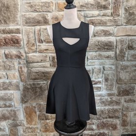 French Connection Black A-Line Dress with Front Cut-Out Detail, Size 4