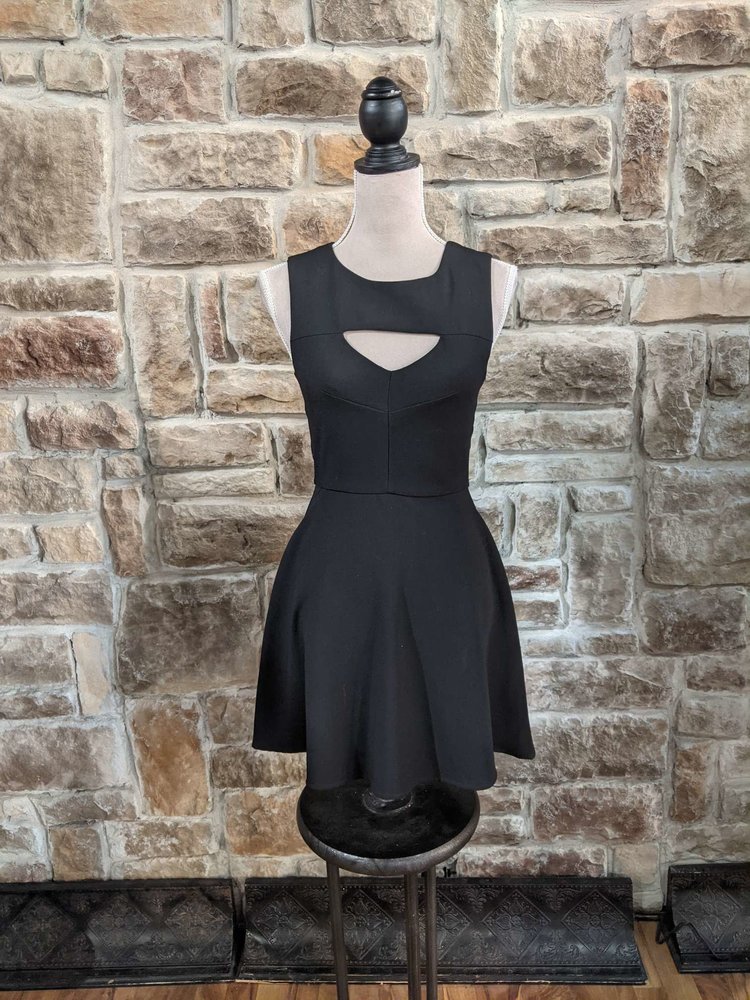French Connection Black A-Line Dress with Front Cut-Out Detail, Size 4