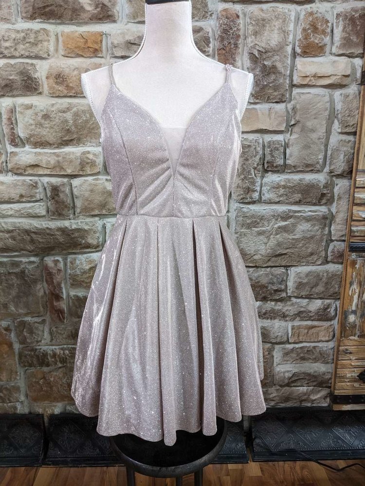 B Darlin Dusty Pink Shimmer Fit & Flare Dress with Low Back, Size 7/8