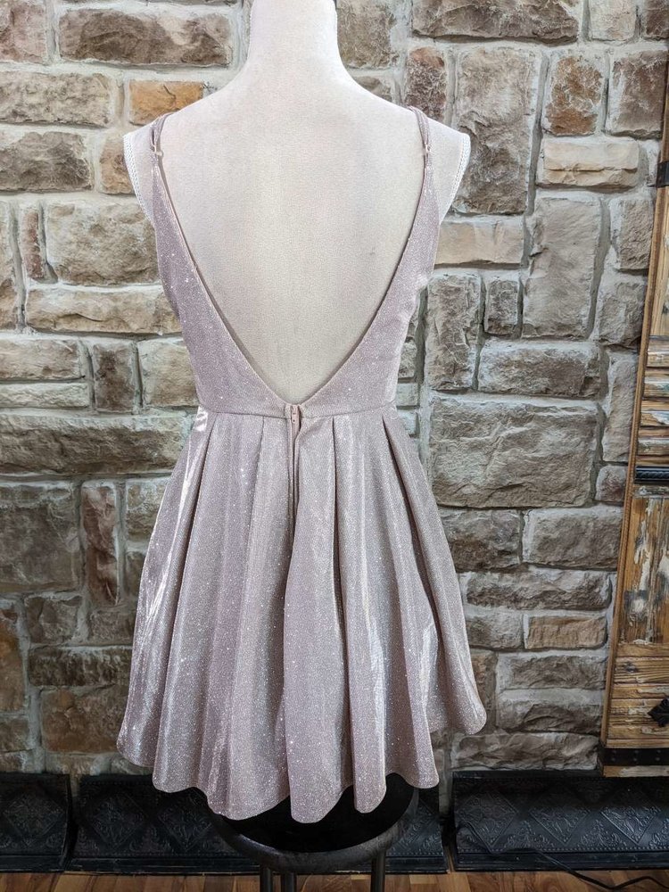 B Darlin Dusty Pink Shimmer Fit & Flare Dress with Low Back, Size 7/8