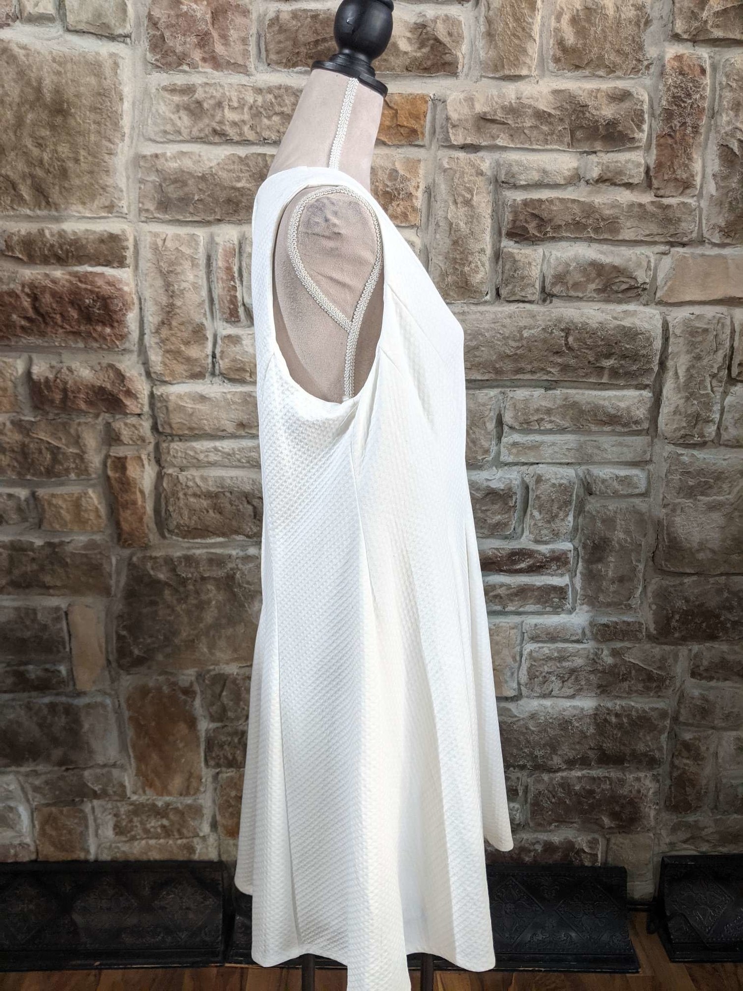 White Textured A-Line Dress, Size 14
