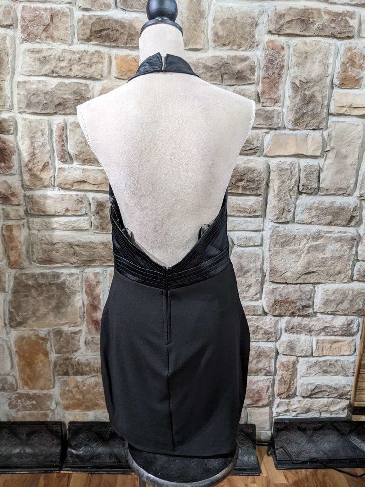 City Studio Black Satin-Trimmed Bodycon Halter, Size 15/16