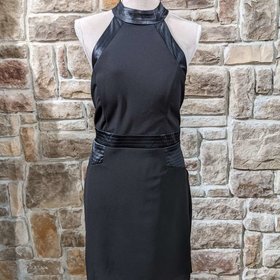 City Studio Black Satin-Trimmed Bodycon Halter, Size 15/16