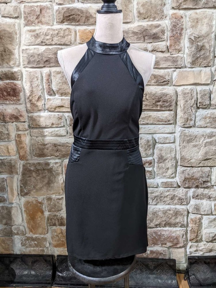 City Studio Black Satin-Trimmed Bodycon Halter, Size 15/16