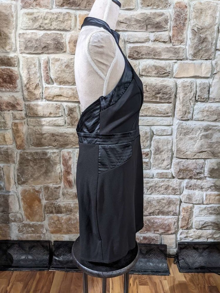 City Studio Black Satin-Trimmed Bodycon Halter, Size 15/16