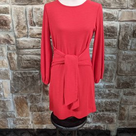 R. Vivimos Red Textured Tie-Front Waist Dress, Size Med