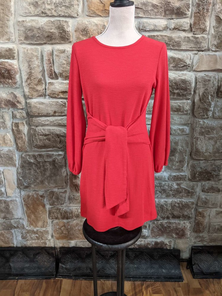 R. Vivimos Red Textured Tie-Front Waist Dress, Size Med