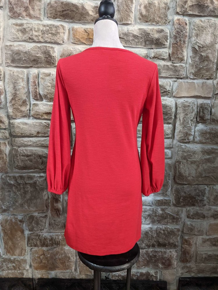 R. Vivimos Red Textured Tie-Front Waist Dress, Size Med