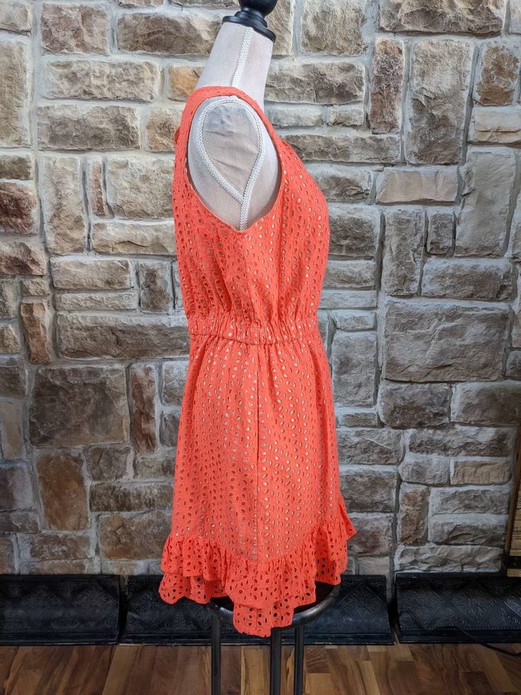 Peter Som Orange Eyelet Dress with Ruffle Bottom, Size 12