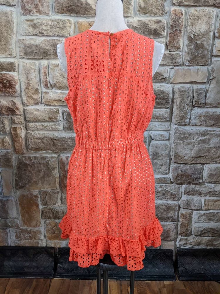 Peter Som Orange Eyelet Dress with Ruffle Bottom, Size 12