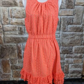 Peter Som Orange Eyelet Dress with Ruffle Bottom, Size 12