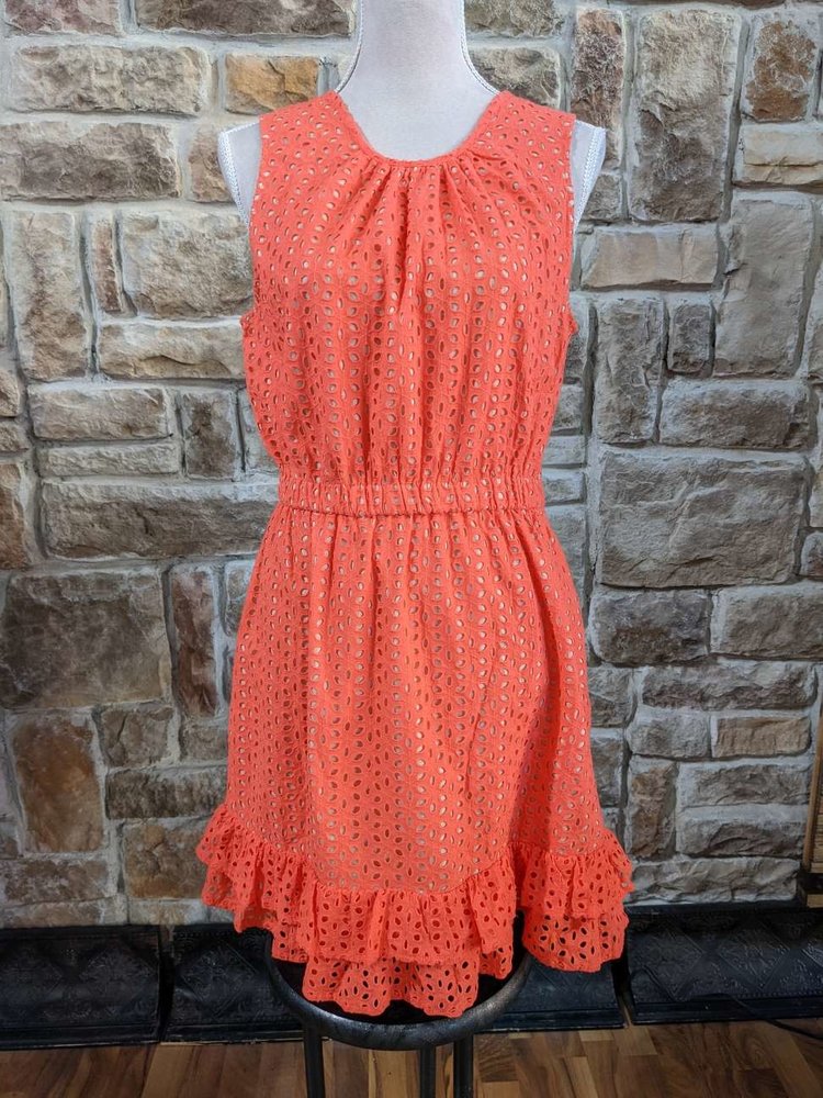Peter Som Orange Eyelet Dress with Ruffle Bottom, Size 12