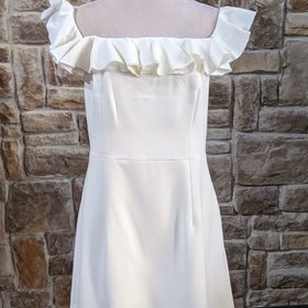 French Connection White Ruffle A-Line Dress, Size 12