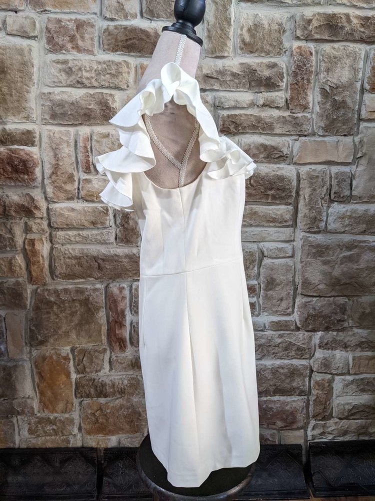 French Connection White Ruffle A-Line Dress, Size 12