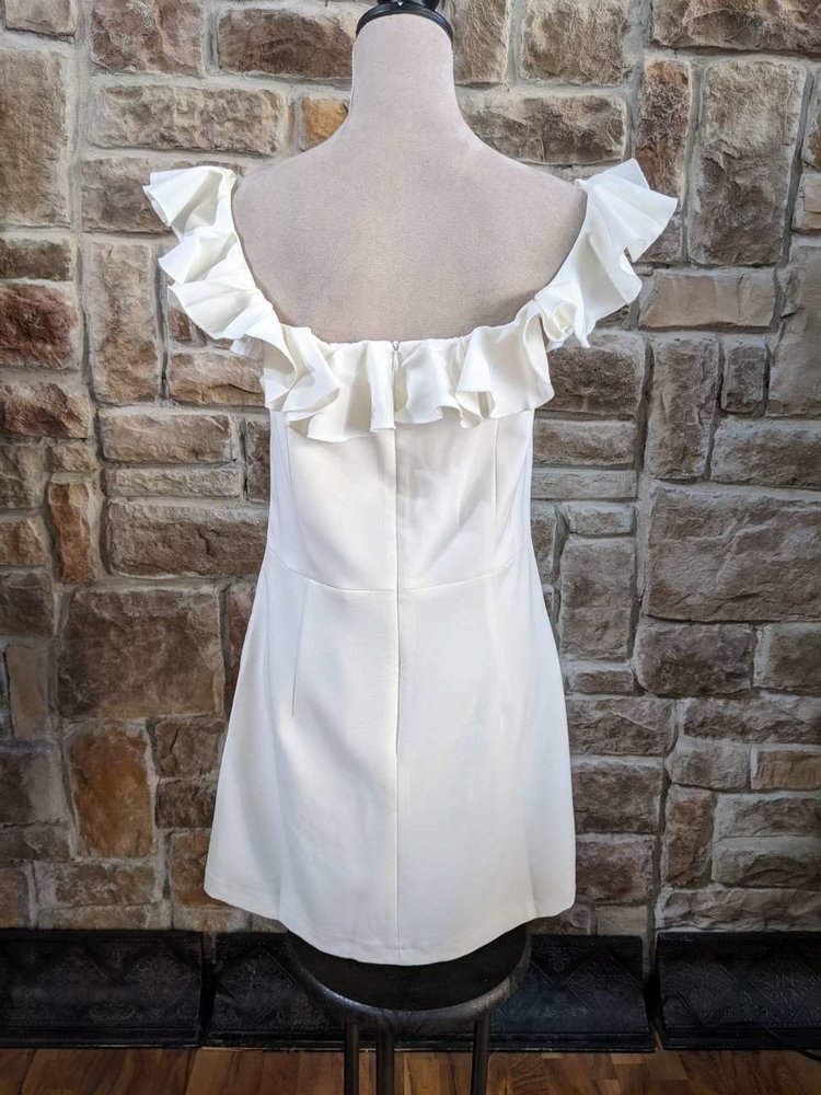 French Connection White Ruffle A-Line Dress, Size 12
