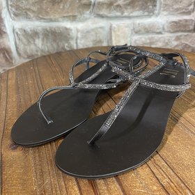 INC Black Strappy Sparkle Wedge Sandals, Size