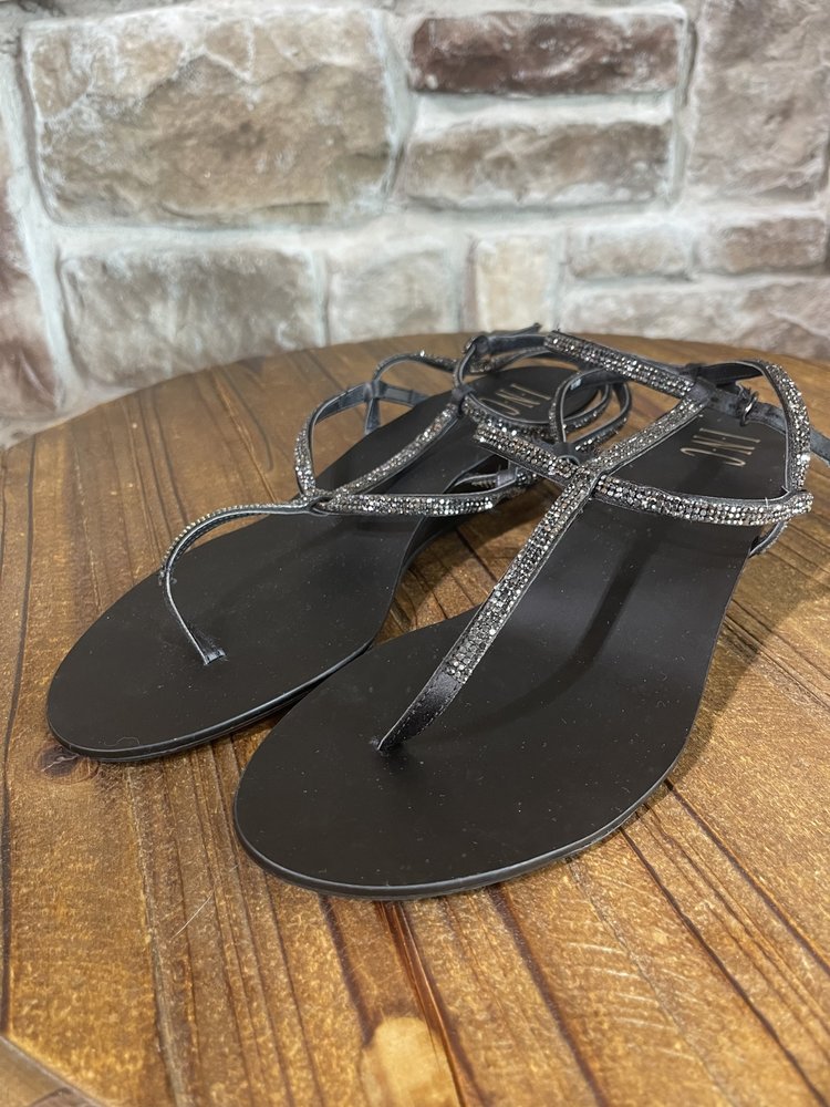INC Black Strappy Sparkle Wedge Sandals, Size