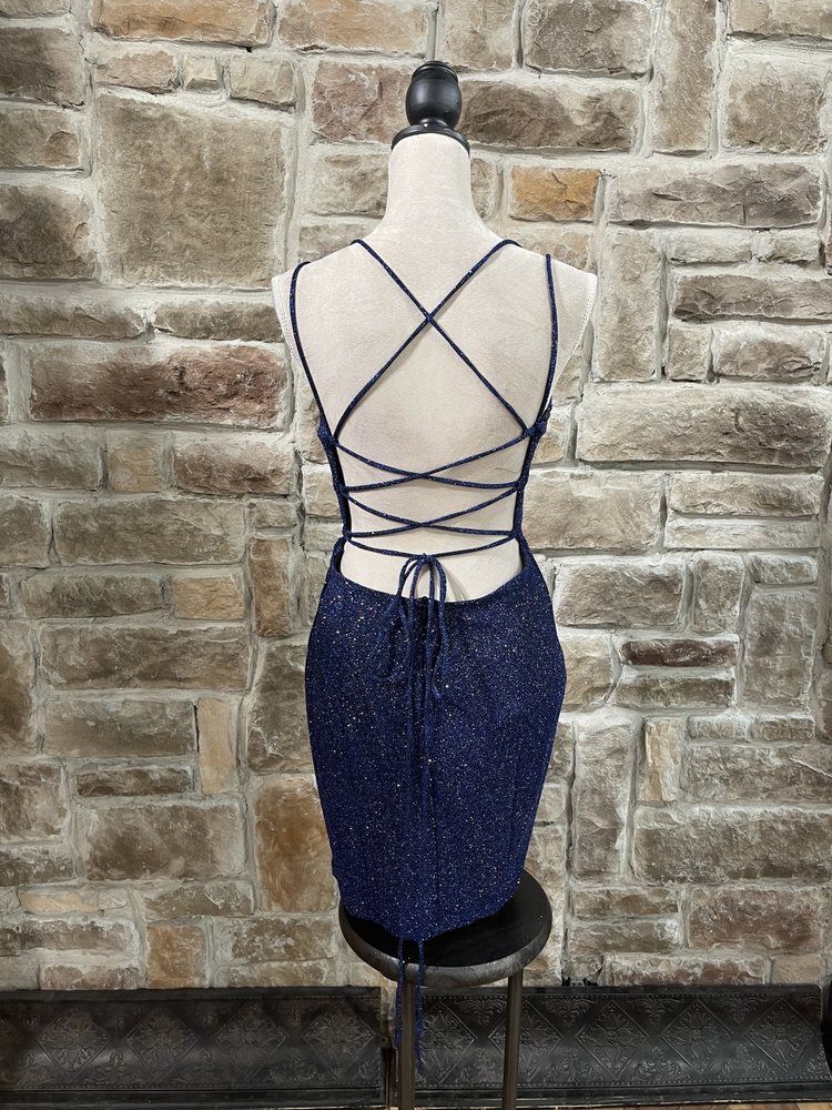 Fiesta Fashion Royal Blue Sparkle Lace up Back Dress, Size