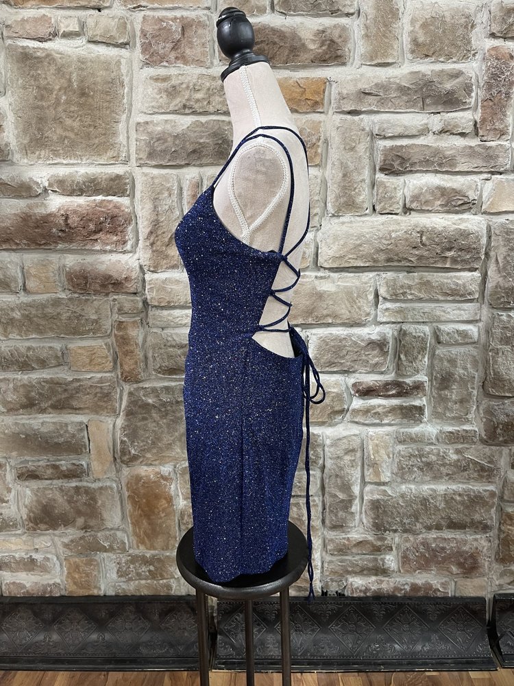 Fiesta Fashion Royal Blue Sparkle Lace up Back Dress, Size