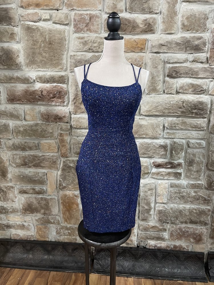 Fiesta Fashion Royal Blue Sparkle Lace up Back Dress, Size
