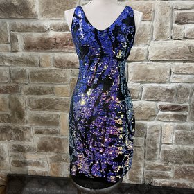 Sweet Lemon Purple Sequin with Black Velvet Lace Up Back Dress, Size
