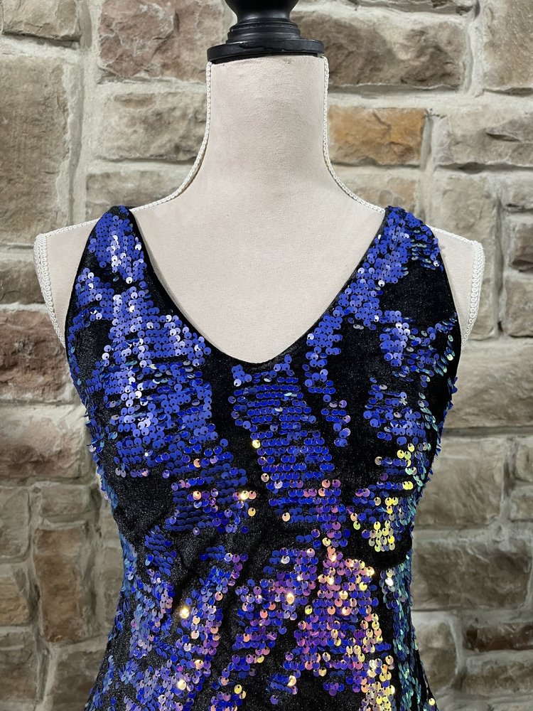 Sweet Lemon Purple Sequin with Black Velvet Lace Up Back Dress, Size