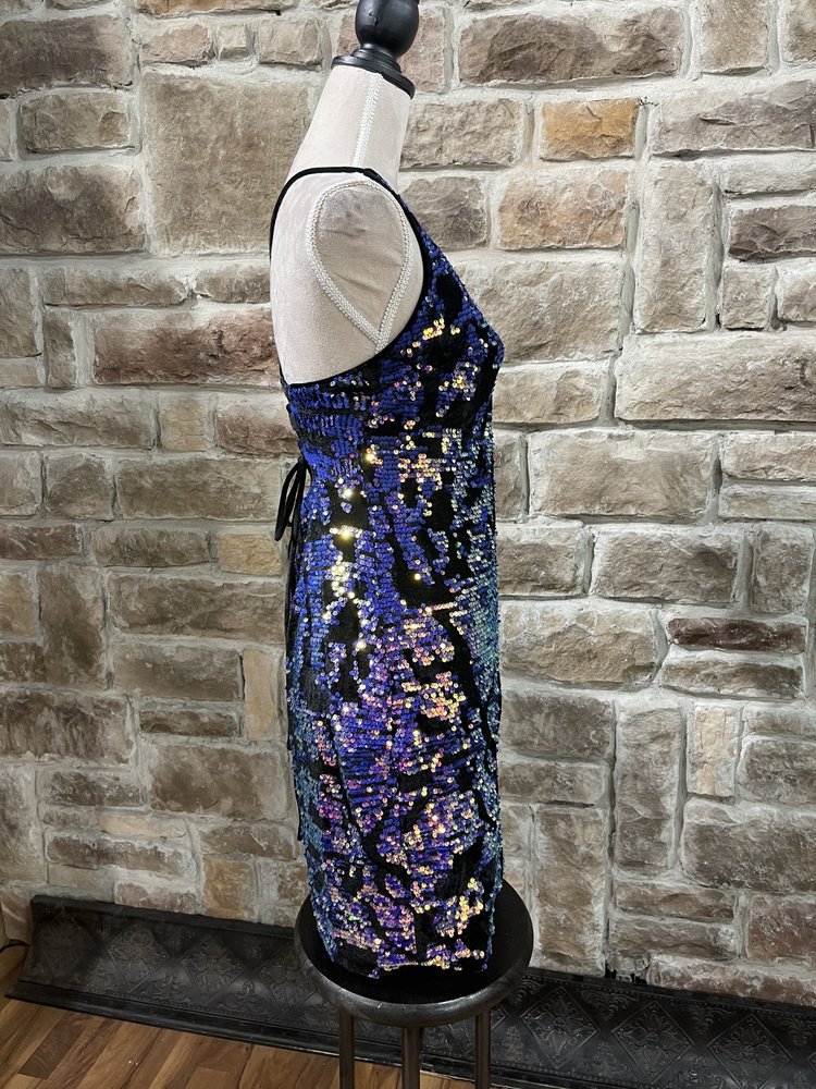 Sweet Lemon Purple Sequin with Black Velvet Lace Up Back Dress, Size