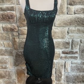 Bear Dance Emerald  Sequin Bodycon Dress, Size