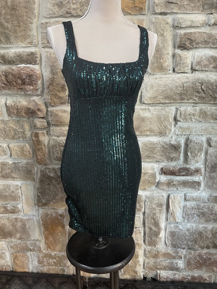 Bear Dance Emerald  Sequin Bodycon Dress, Size
