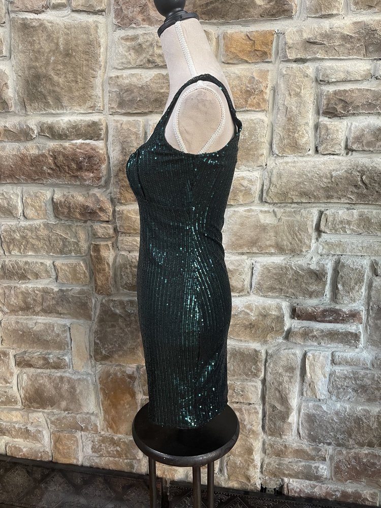 Bear Dance Emerald  Sequin Bodycon Dress, Size