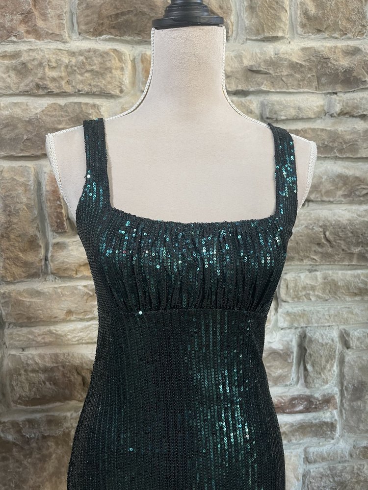Bear Dance Emerald  Sequin Bodycon Dress, Size