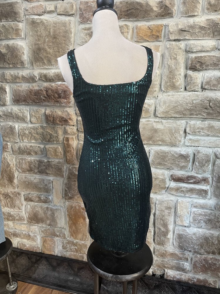 Bear Dance Emerald  Sequin Bodycon Dress, Size