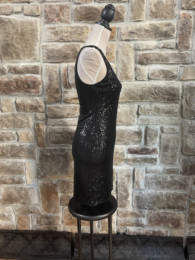 Bear Dance Black V Plunge Sequin Bodycon Dress, Size