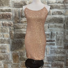 Bear Dance Caramel Lace Up Back Sequin Bodycon Dress