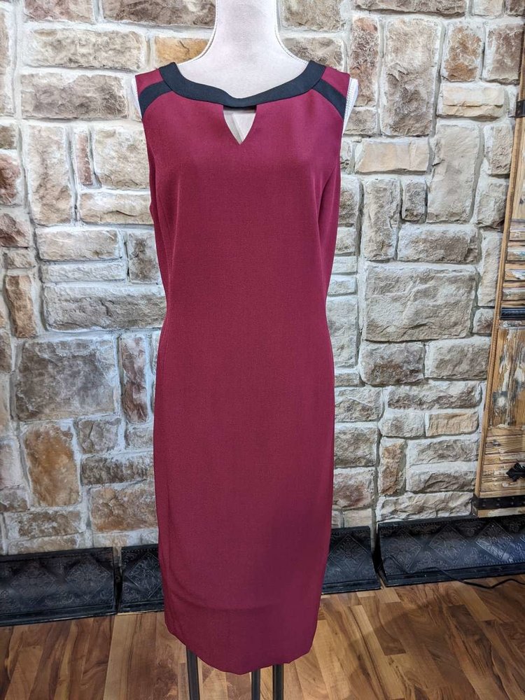 Kasper Sangria with Black Trim Shift Dress, Size 16