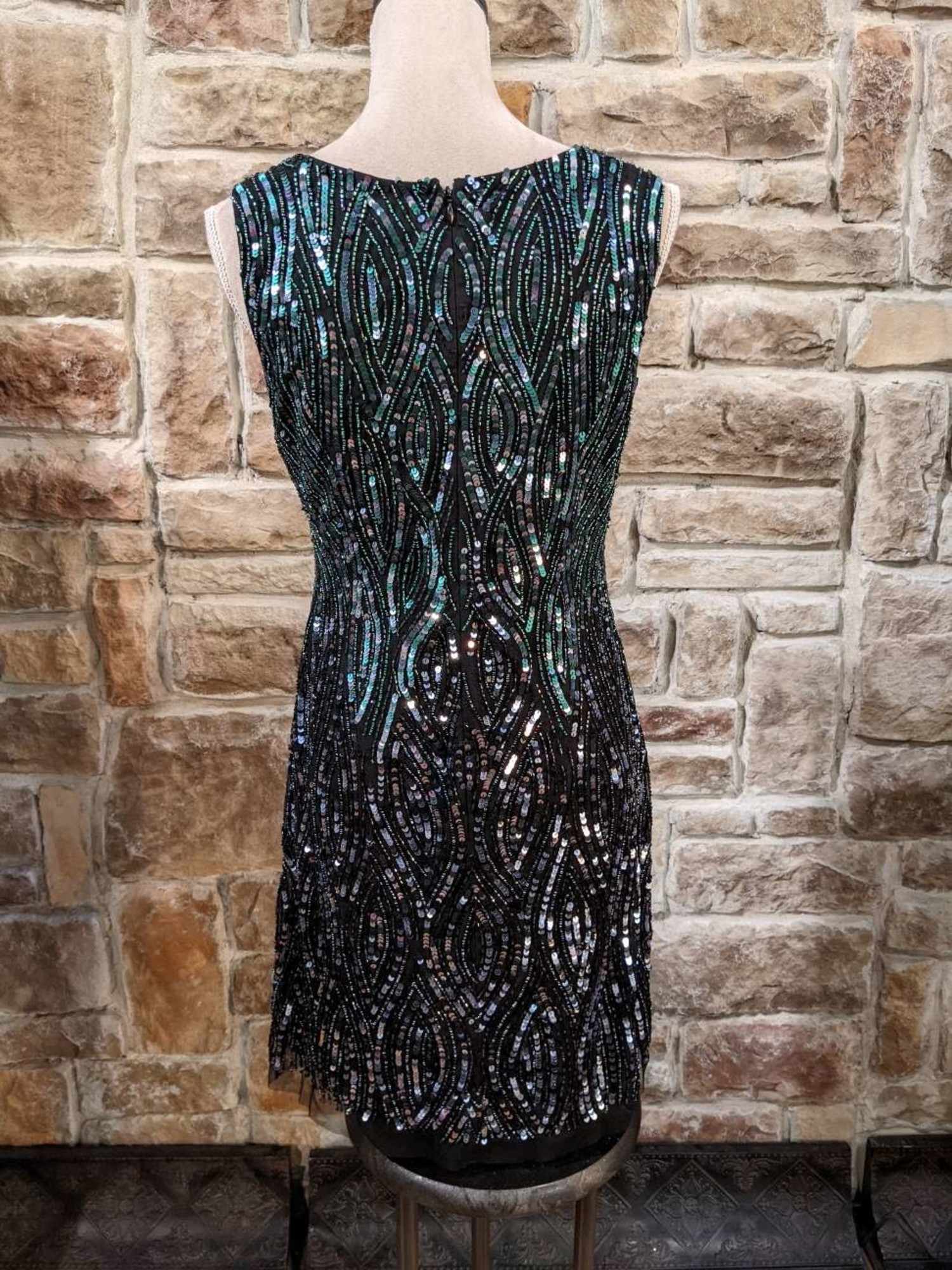 Aidan Mattox Forest Black Beaded Sleeveless Cocktail Dress