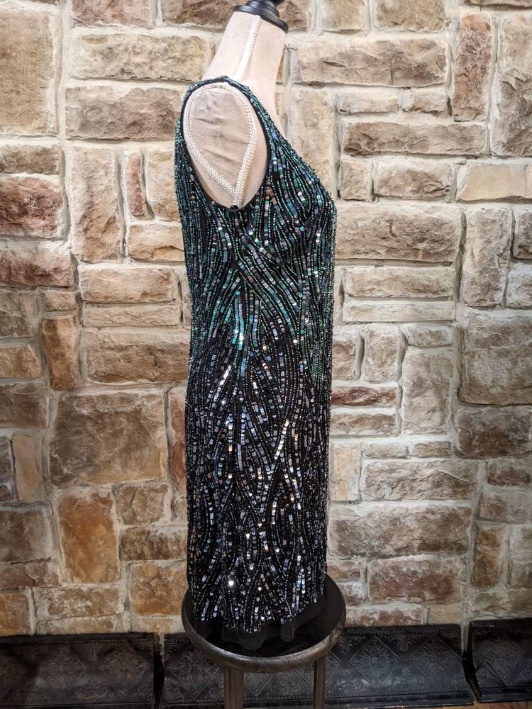 Aidan Mattox Forest Black Beaded Sleeveless Cocktail Dress